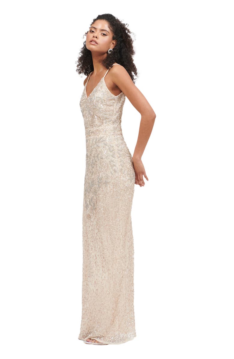 BEAUUT Occasion Embellished Sequin Beaded V Neck With Straps Evening Maxi Dress, Alternate, color,