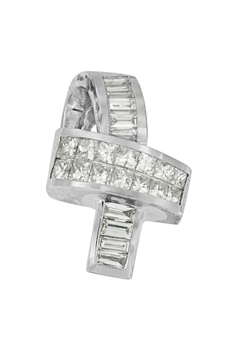 Haus of Brilliance 14K White Gold 2 cttw Princess and Baguette Cut Diamond Ribbon Pendant Necklace, Alternate, color, White
