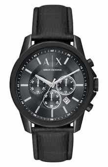 AX Armani Exchange Chronograph Leather Watch, 44mm