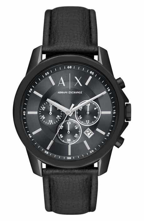 AX Armani Exchange Chronograph Leather Watch, 44mm