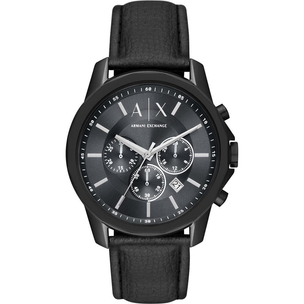 AX Armani Exchange Chronograph Leather Watch, 44mm in Black at Nordstrom Rack