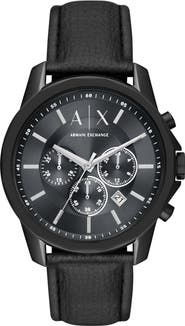 AX Armani Exchange Chronograph Leather Watch, 44mm
