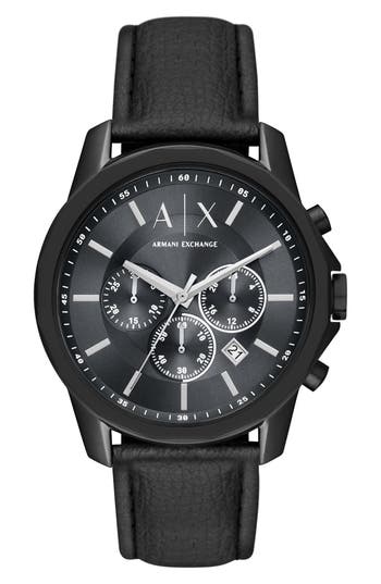 Armani Exchange Ax Chronograph Leather Watch, 44mm In Black