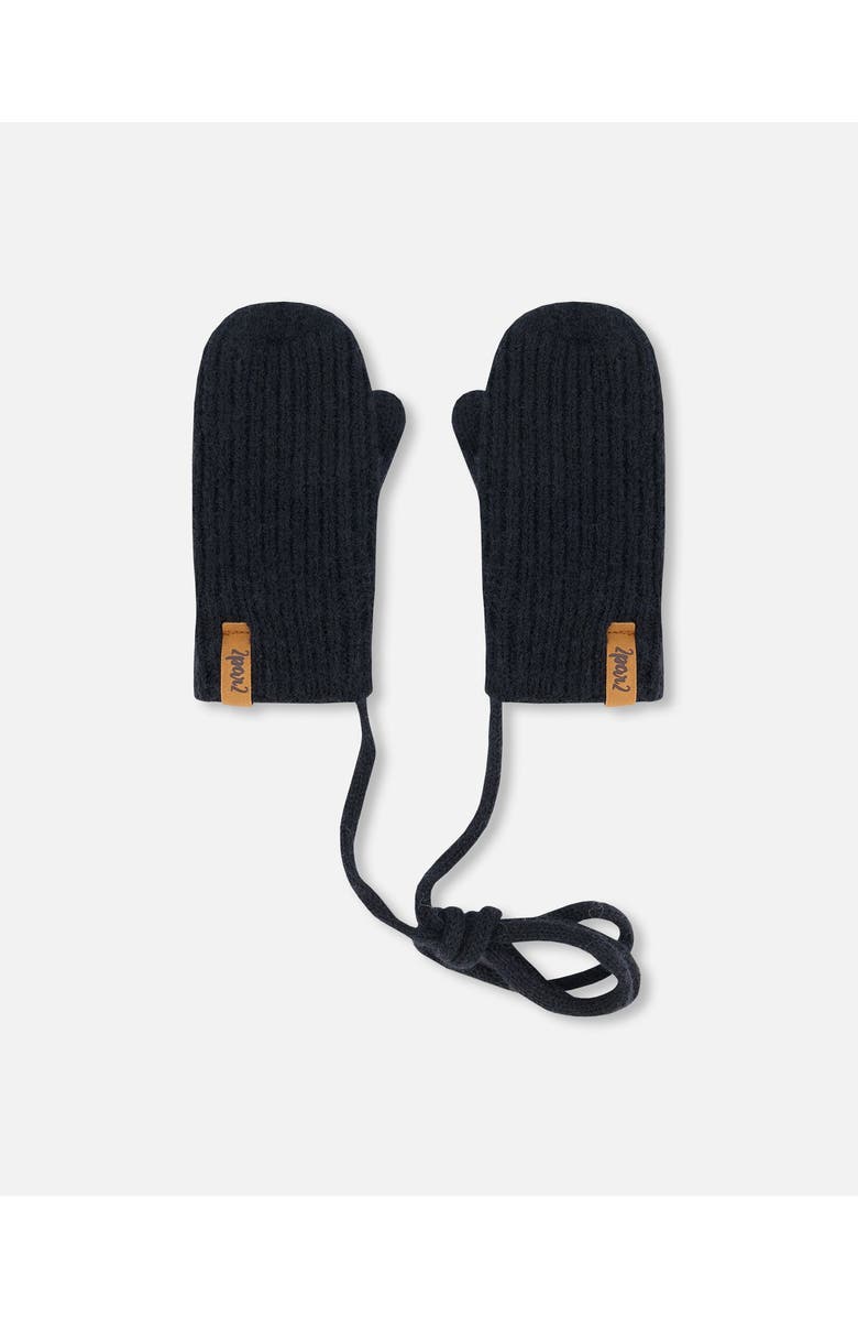 Deux par Deux Baby Unisex Knitted Mittens With String Black, Main, color, 