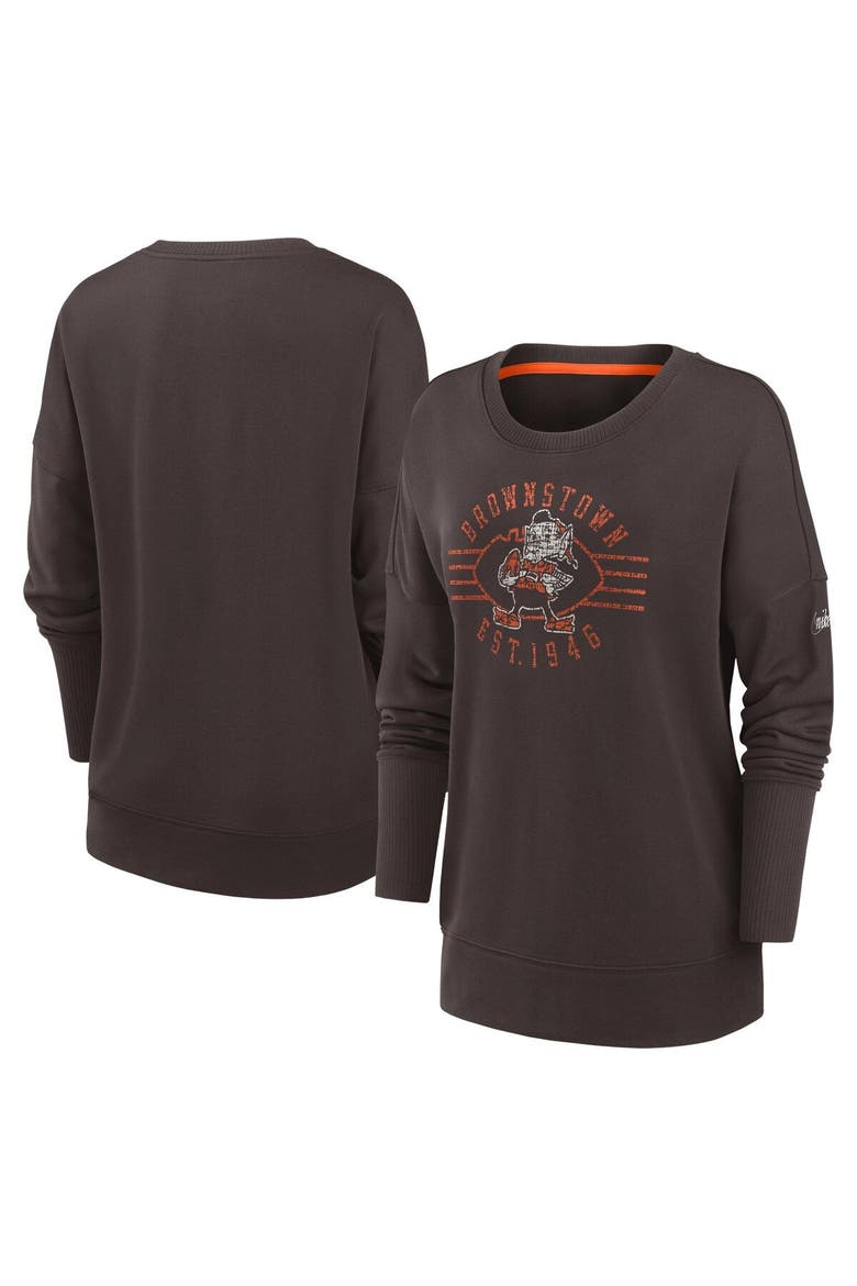 Women's Nike Brown Cleveland Browns Rewind Playback Icon Performance Pullover Sweatshirt, Main, color, Brown