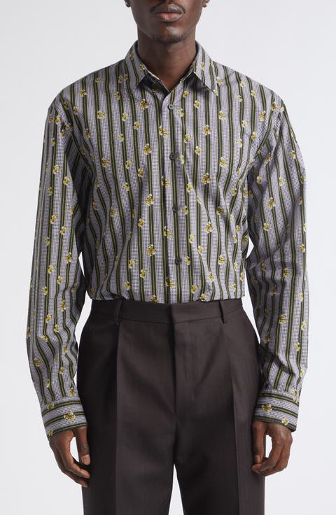 Floral Stripe Cotton Button-Up Shirt