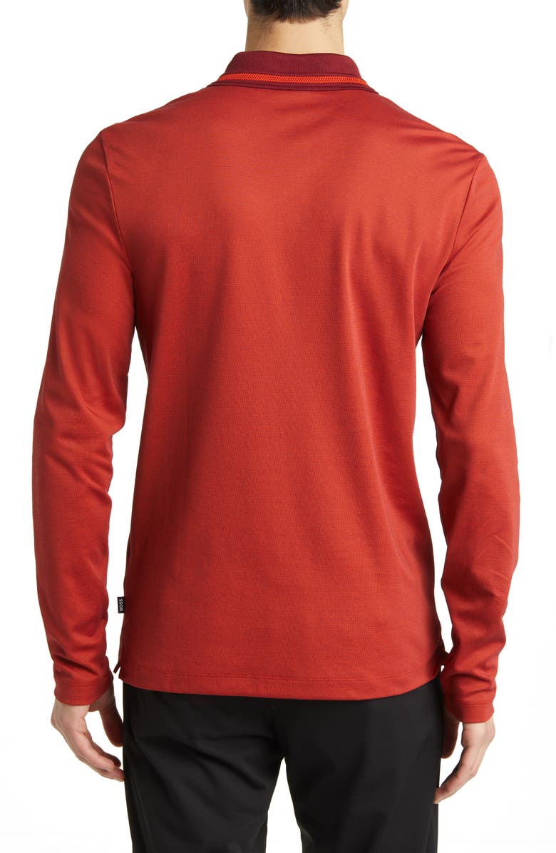 BOSS Pleins Long Sleeve Polo, Alternate, color, Dark Red