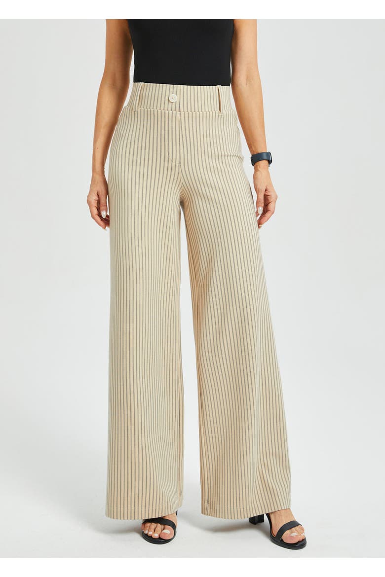 Classic High Waist DPYP Dress Pant Yoga Pants Wide Leg, Main, color, Ivory Black Pinstripe