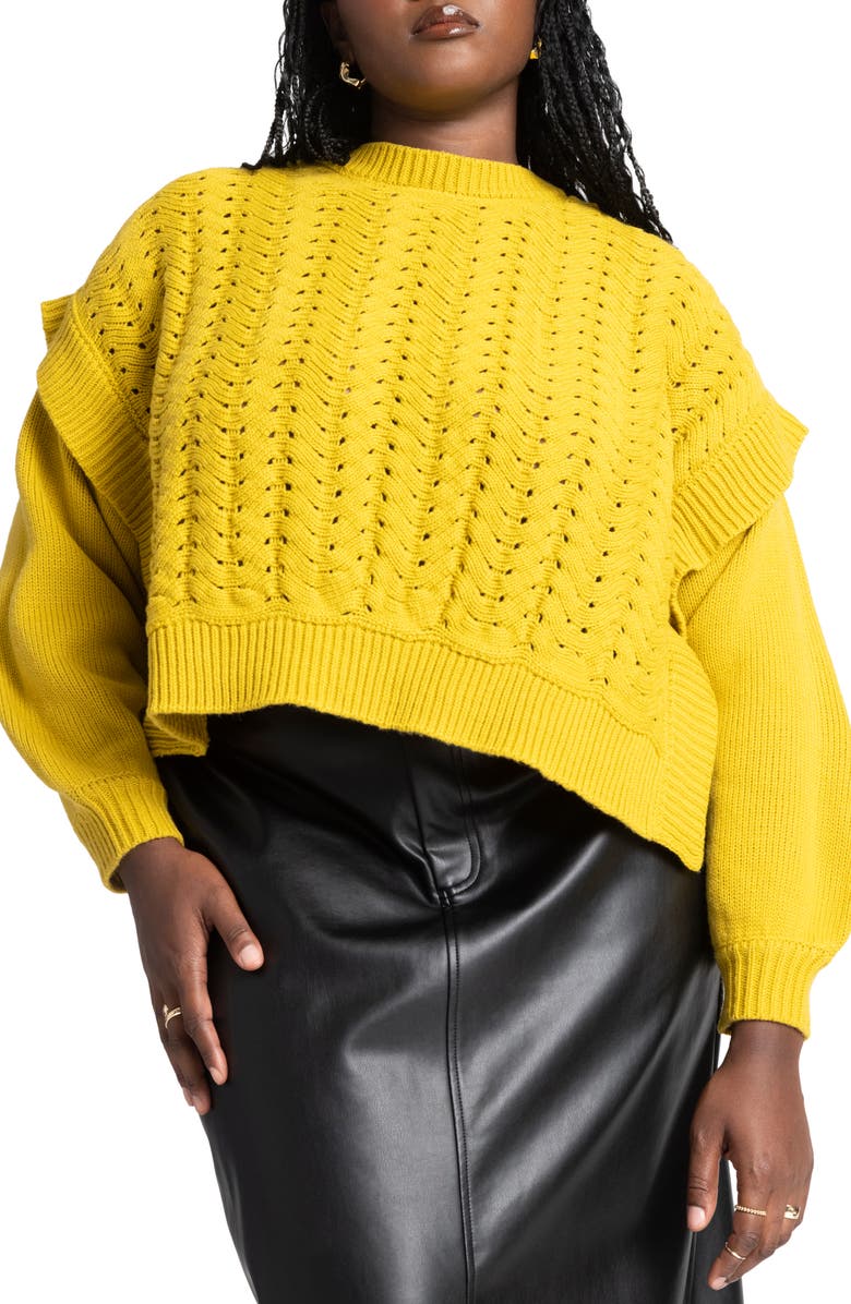 ELOQUII Chunky Open Stitch Mock Neck Sweater, Main, color, 