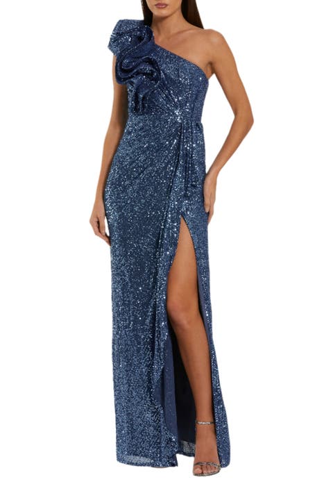 Women's One Shoulder Sequin Ruffle Detail Gown