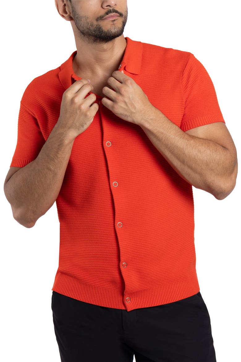 Texture Short Sleeve Snap Front Shirt, Alternate, color, RED