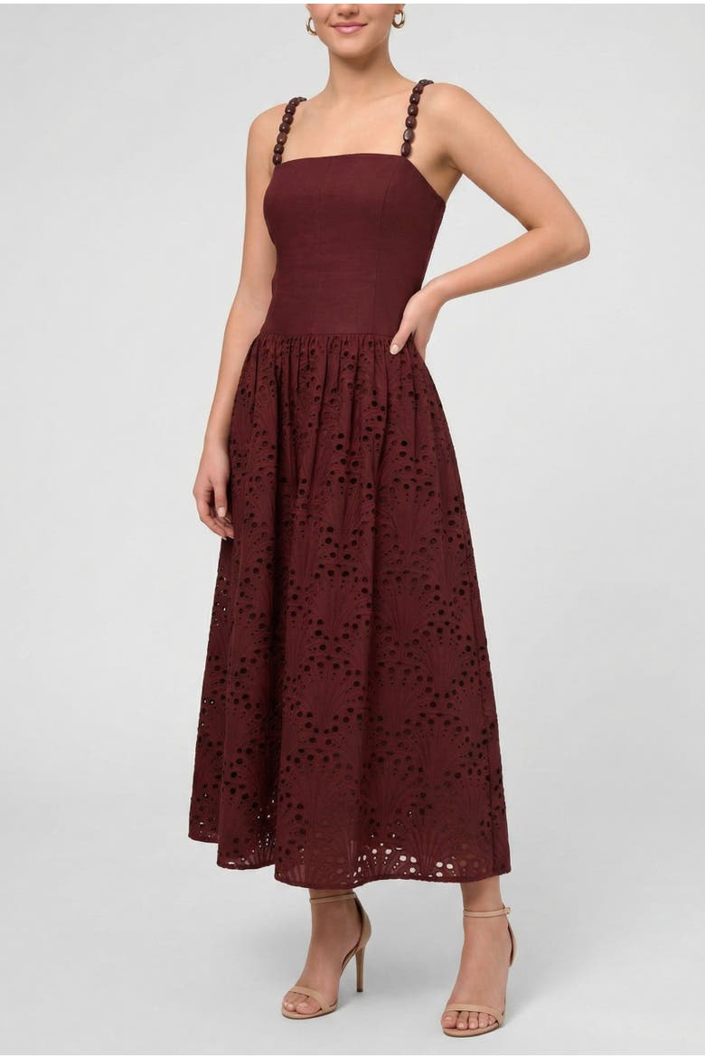 Maristella Drop Waist Bead Strap Midi Dress, Main, color, Dark Red