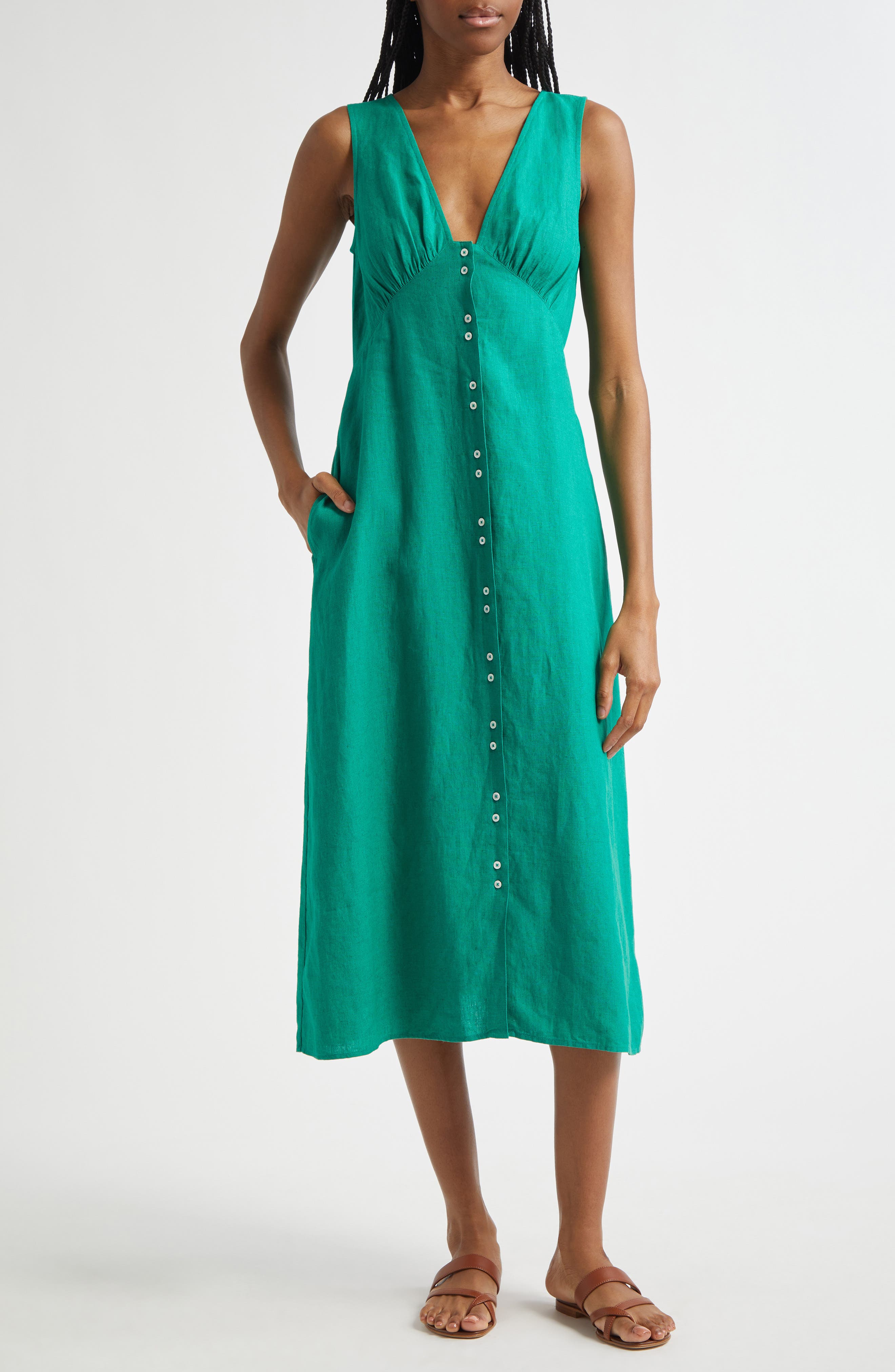 MILLE Effie Sleeveless Linen Midi Dress