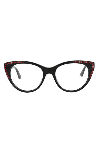Alexander Mcqueen Mcqueen 51mm Cat Eye Optical Glasses In Black Black Transparent