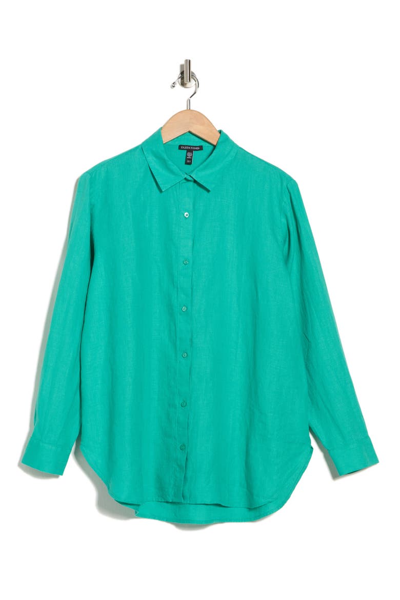 Classic Collar Organic Linen Button-Up Shirt, Alternate, color, JADE