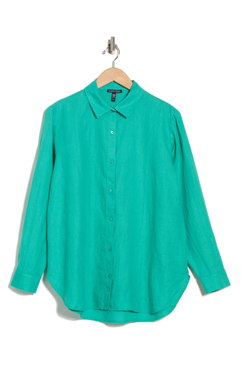 Eileen Fisher Classic Collar Organic Linen Button-Up Shirt, Main, color, Jade