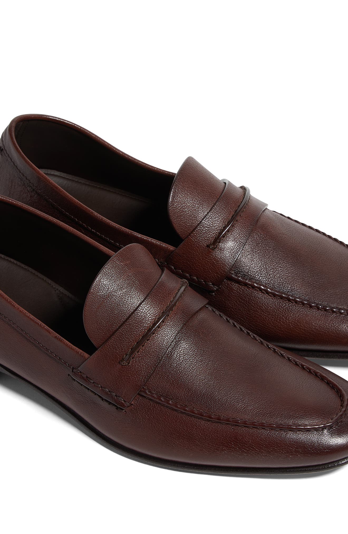 ZEGNA Light Brown Natural Grain Leather Loafer, Alternate, color, Medium Brown Solid