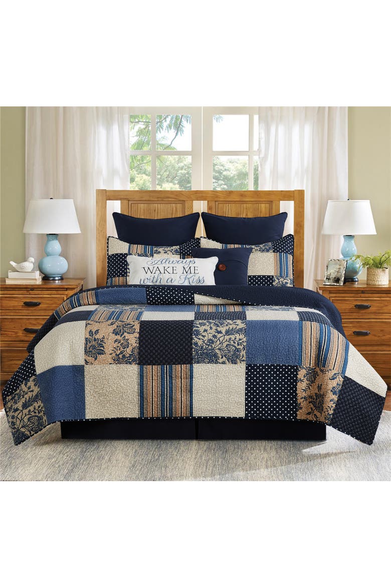 Julia Cotton Patchwork Quilt Set  - Reversible and Machine Washable, Alternate, color, Blue