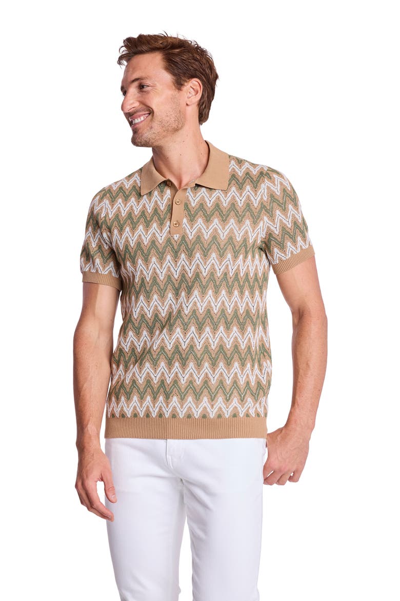 Zigzag Knit Polo, Alternate, color, TAN FOREST ZIG ZAG