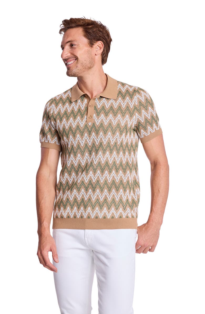 PAISLEY & GRAY Zigzag Knit Polo, Alternate, color, Tan Forest Zig Zag