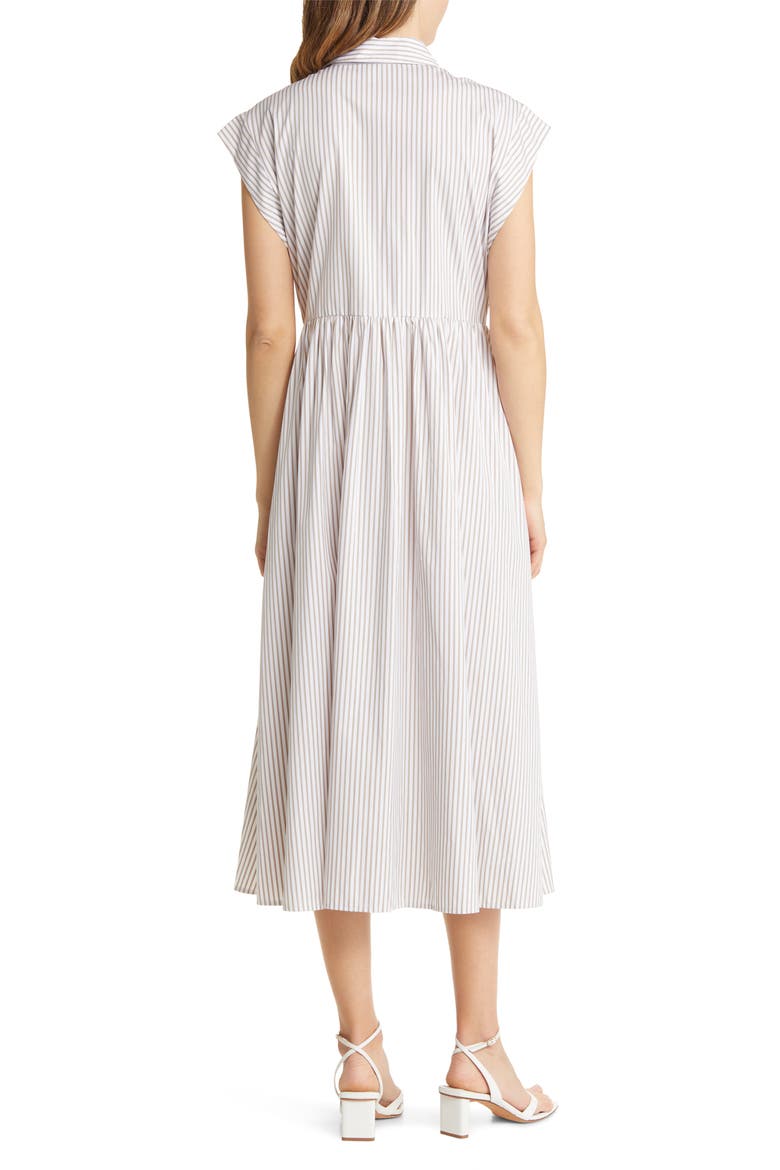 Drop Waist Button Front Cotton Midi Dress, Alternate, color, WHITE- TAN SAMBA STRIPE
