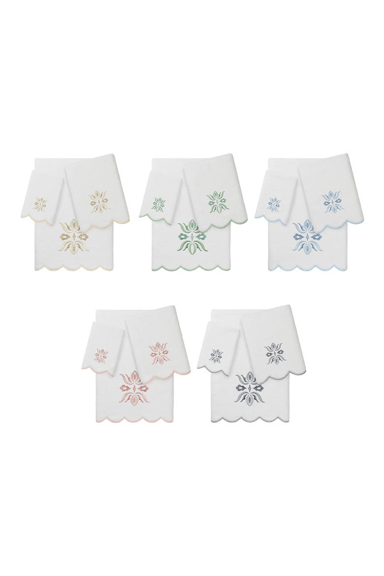 Flower Crest Scallop 3-Piece Towel Set, Alternate, color, WHITE/ GRAY