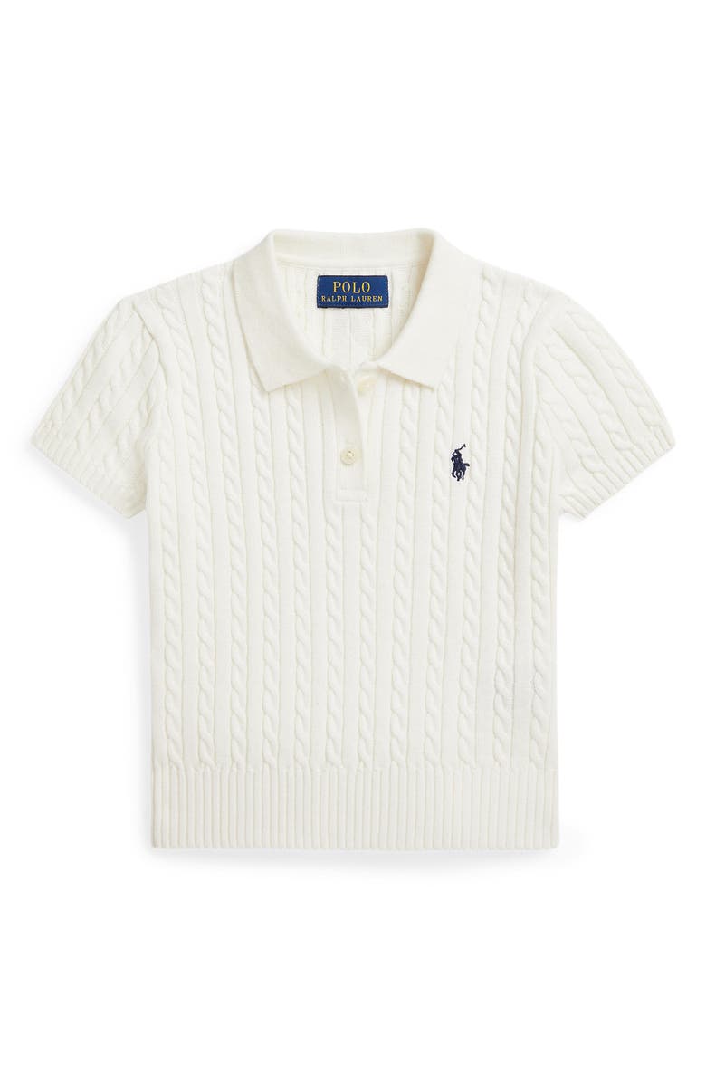 Polo Ralph Lauren Kids' Cable Short Sleeve Cotton Polo Sweater, Main, color, White