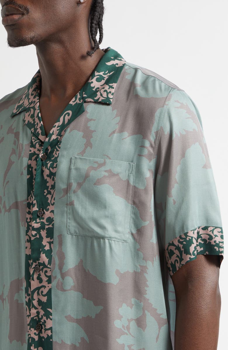 Dries Van Noten Carltone Short Sleeve Button-Up Shirt, Alternate, color, Petrol