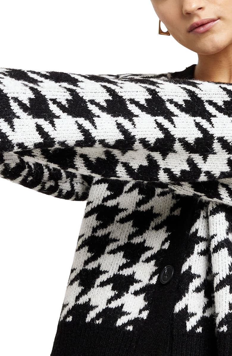 River Island Houndstooth Crop V-Neck Cardigan, Alternate, color, 