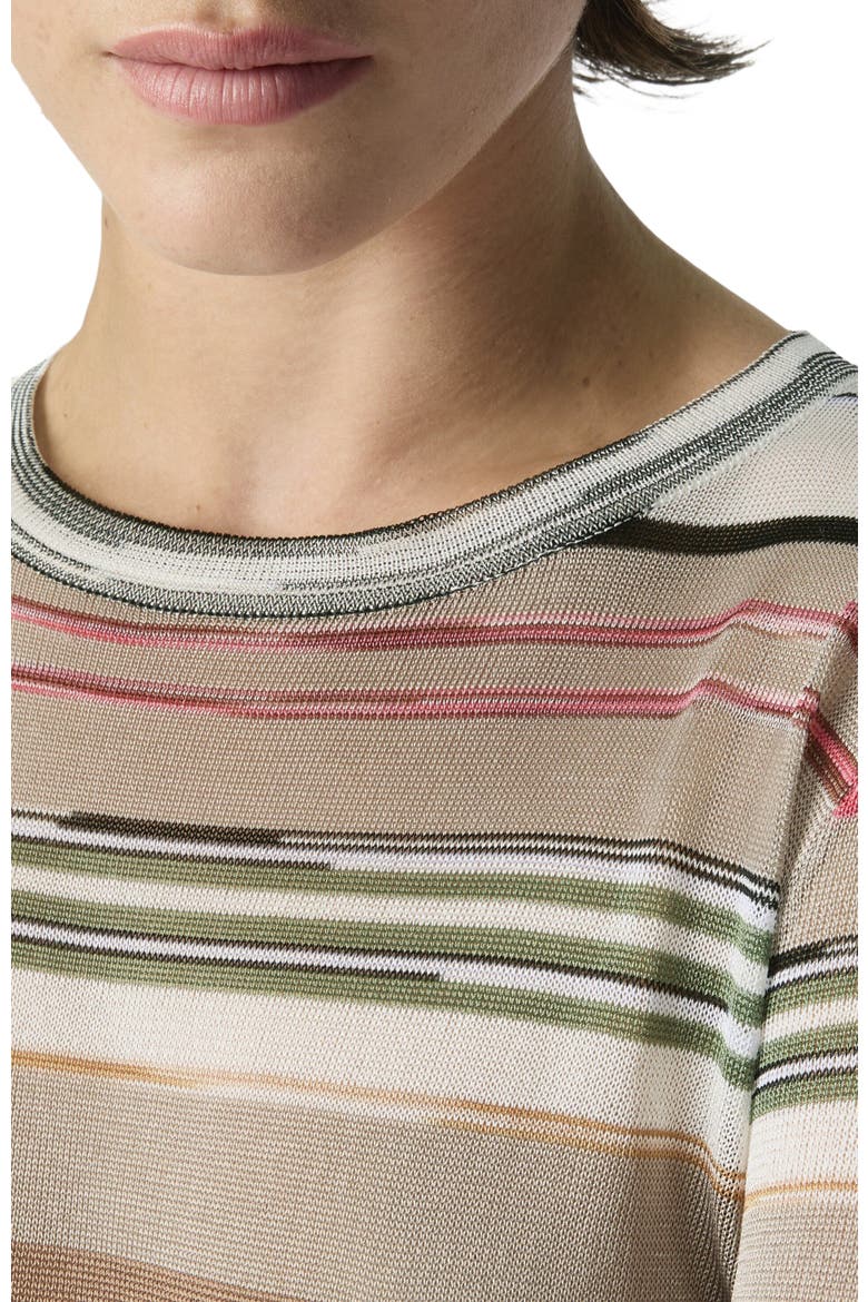 Crew-neck Knit Top In Striped Space-dye Viscose, Alternate, color, Green& Brown