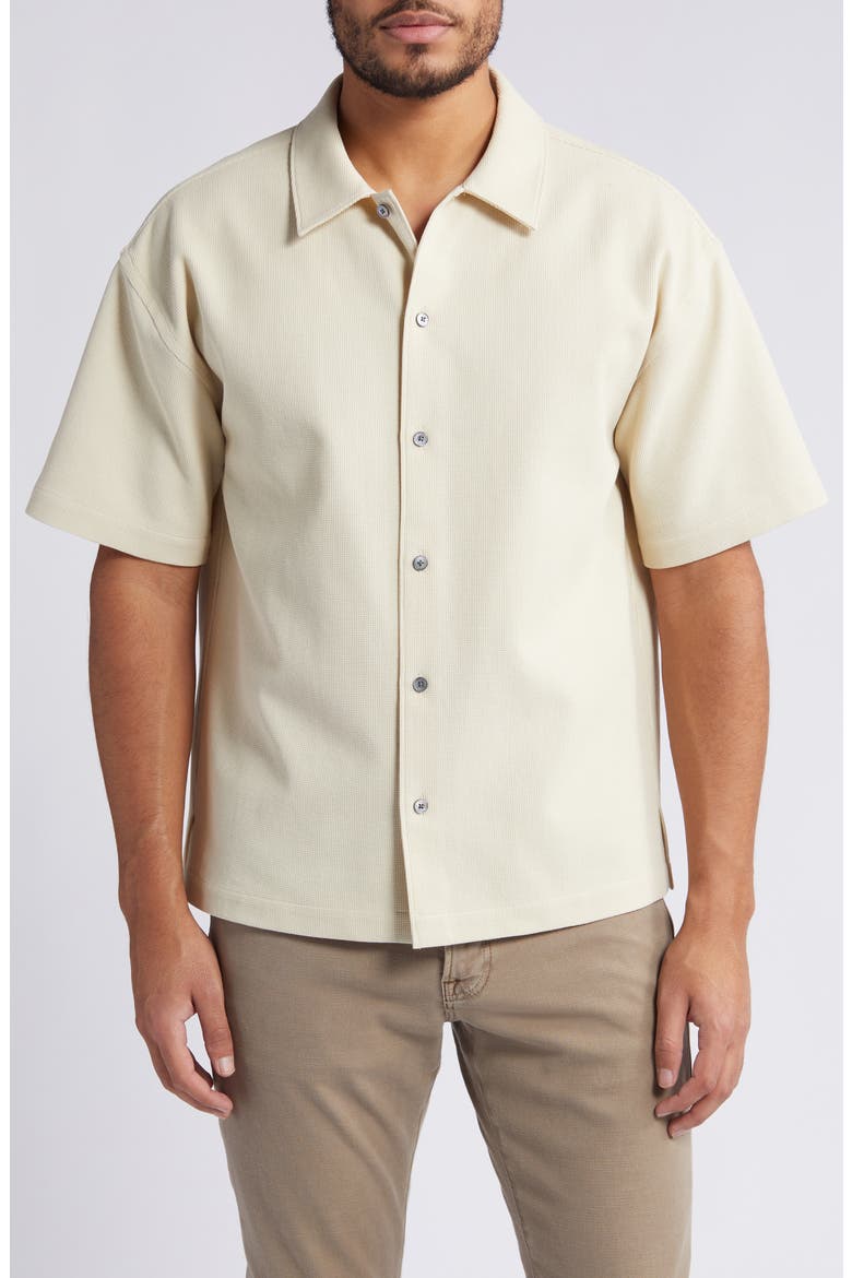 Textured Short Sleeve Button-Up Shirt, Main, color, BEIGE