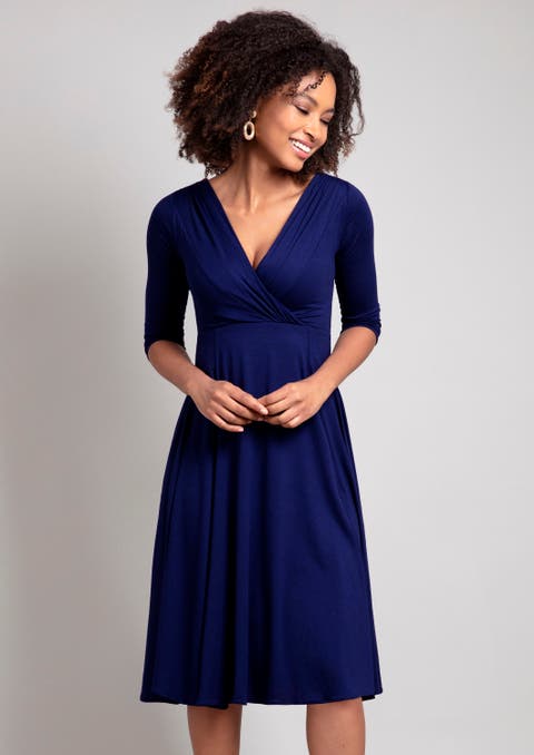 Annie V-Neck 3/4 Sleeve Midi Dress