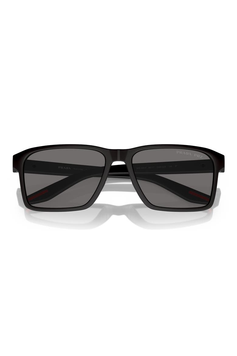 58mm Polarized Rectangular Sunglasses, Alternate, color, RUBBER BLACK