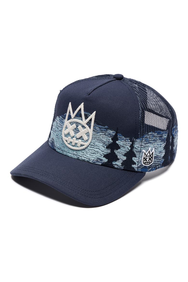 Mountains Shimuchan Logo Trucker Hat, Alternate, color, DARK NAVY