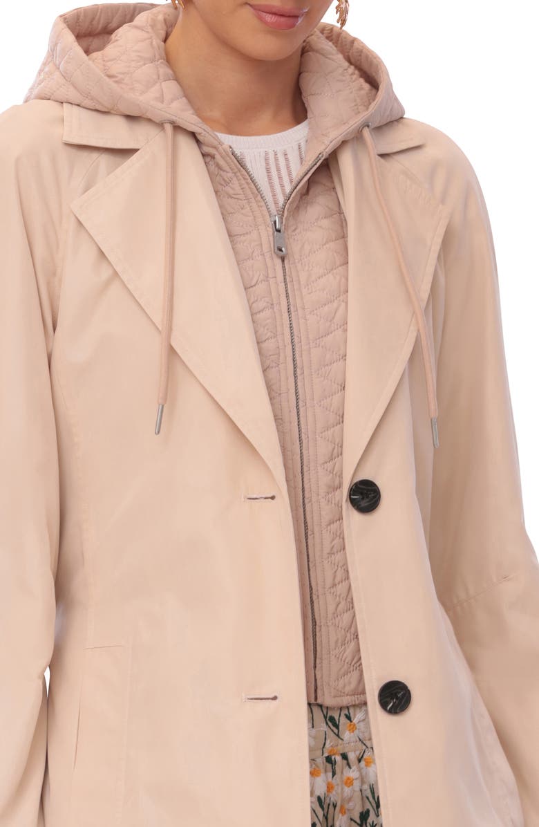 Avec Les Filles Single Breasted Coat with Quilted Hooded Insert, Alternate, color,
