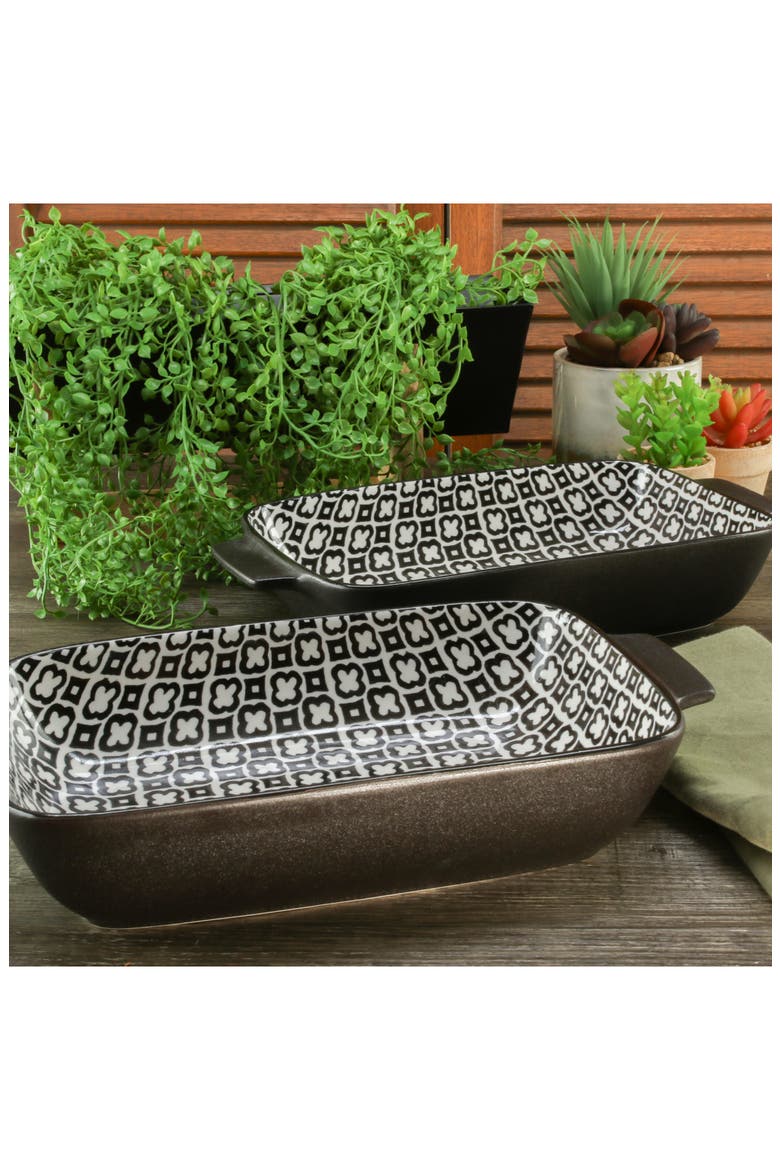 Set of 2 Black Sand Geo Rectangular Baking Dishes, Alternate, color, BLACK MULTI