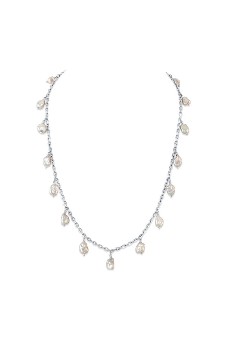 White Freshwater Cultured Keshi Pearl Jasmine Necklace for Women, Main, color, Sterling Silver