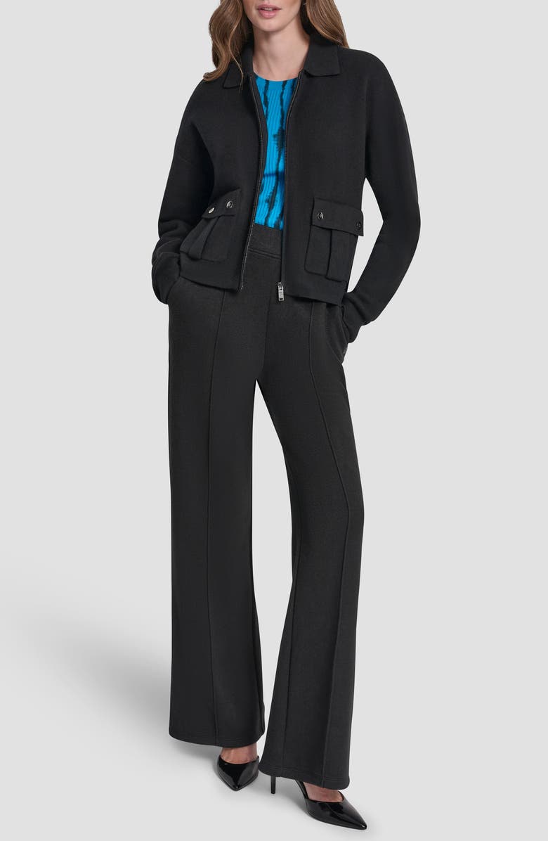 DKNY Collared Zip Cardigan, Alternate, color, Black