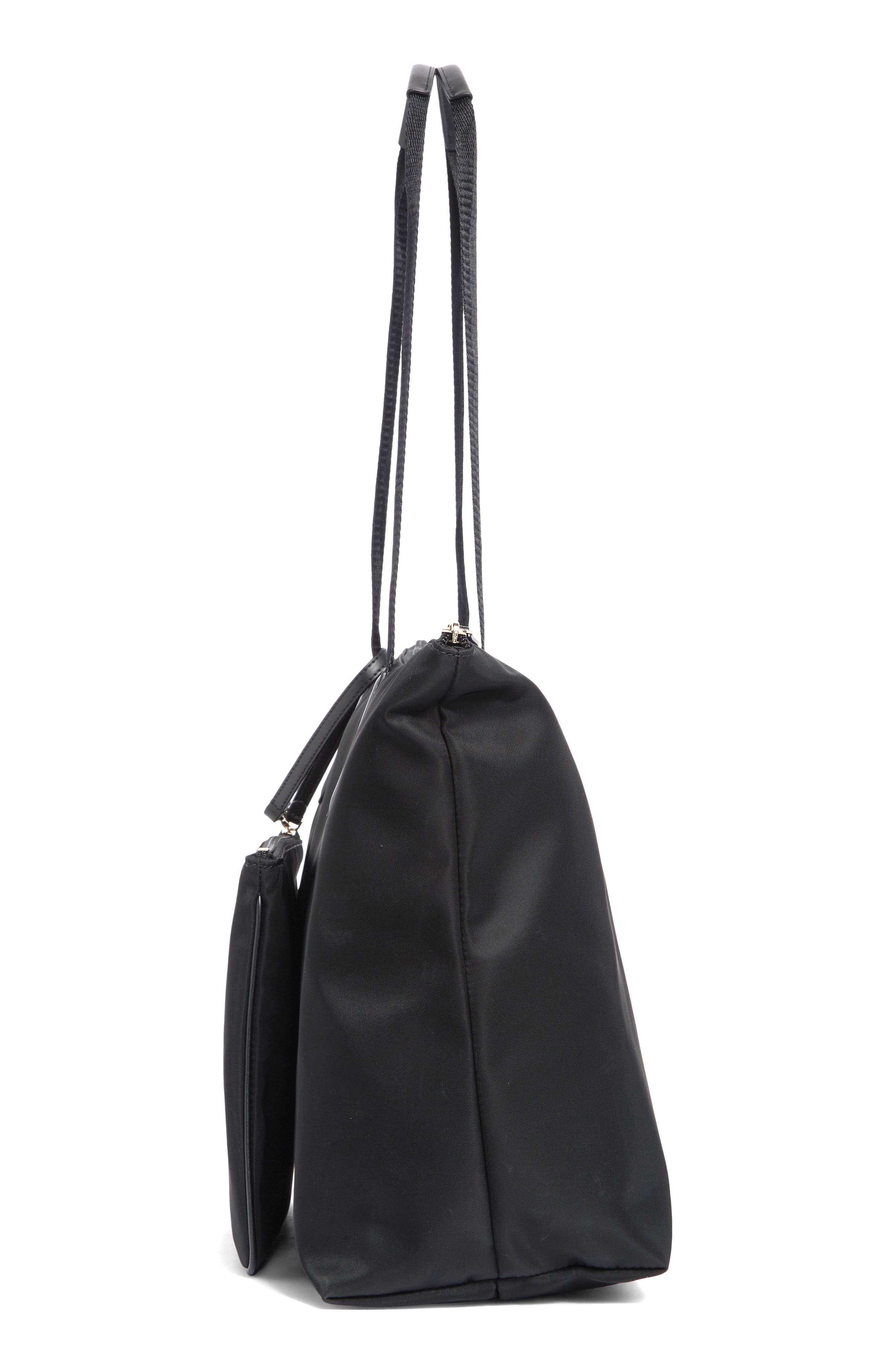 packable tote with zip pouch, Alternate, color, BLACK