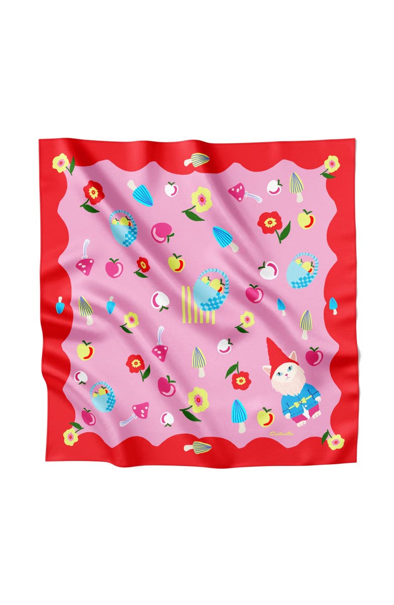 Centinelle Cat Garden Gnome Silk Medium Square Scarf, Main, color, 