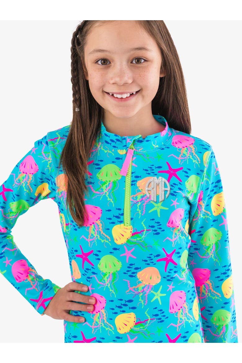 Long Sleeve Zipper Rash Guard 2-Piece Bikini Swimsuit, Alternate, color, Neon Jelly Time