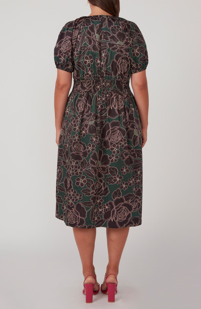 Estelle Wild Floral Puff Sleeve Midi Dress, Alternate, color, Green Print