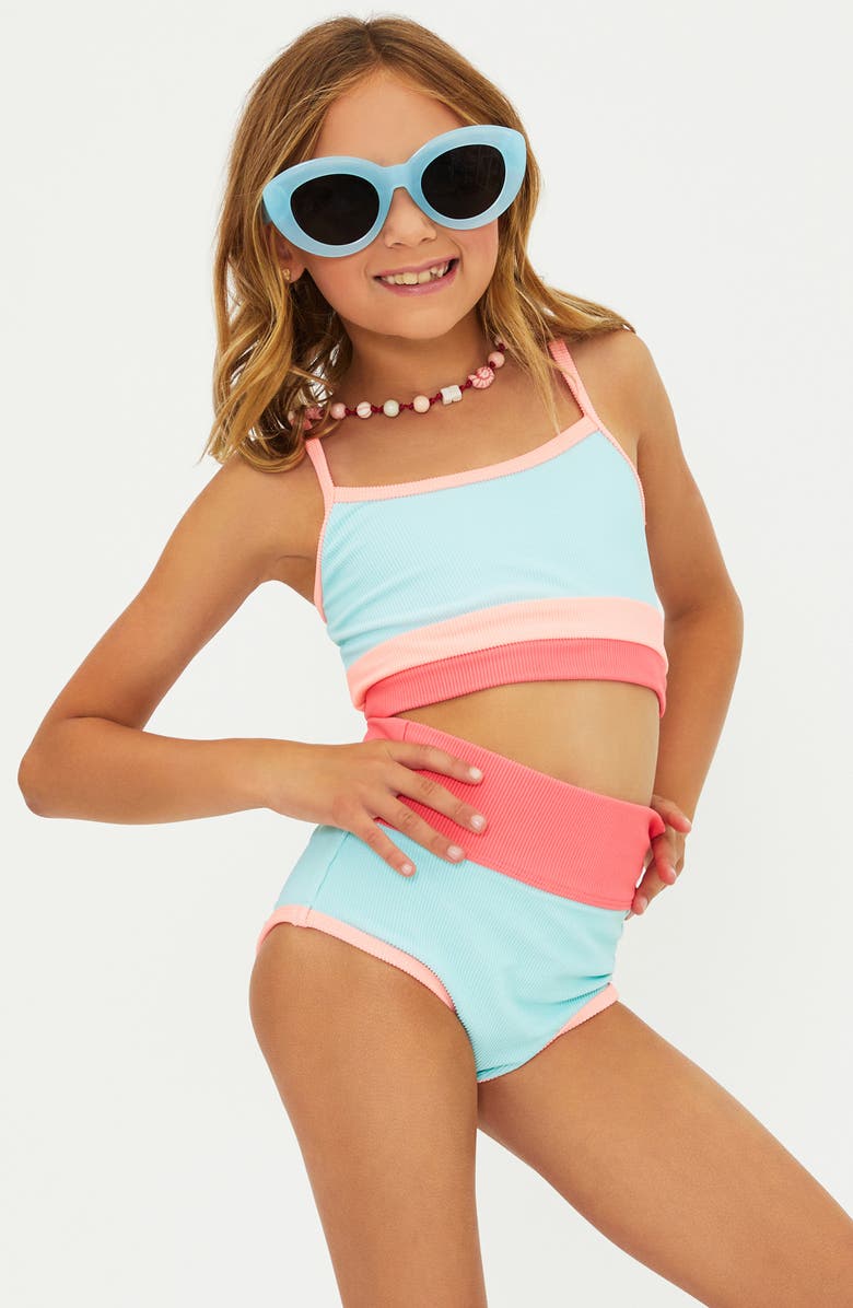 Beach Riot Kids' Little Eva Emmy Two-Piece Swimsuit, Main, color, Guava Jelly Colorblock