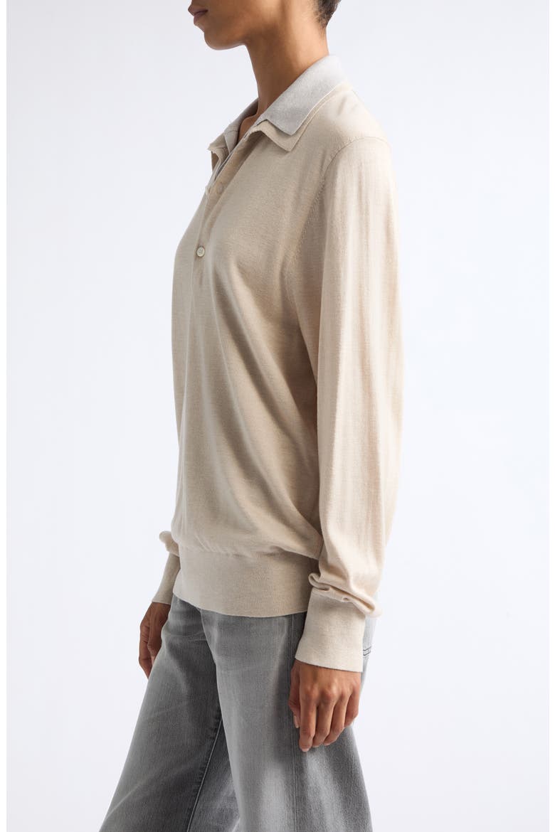 Koyat Layered Silk, Wool & Cashmere Polo Sweater, Alternate, color, BEIGE/ GREY