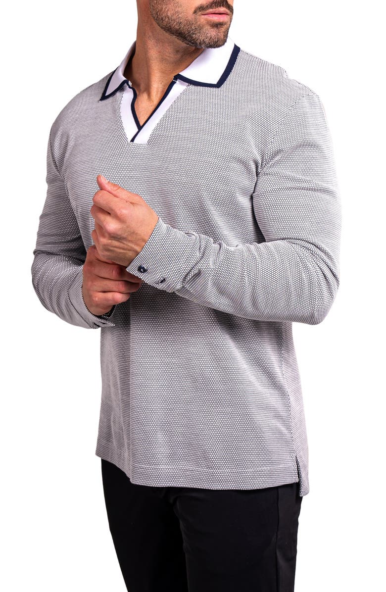 Maceoo Ascension0001 White Johnny Collar Long Sleeve Cotton Polo, Alternate, color, White