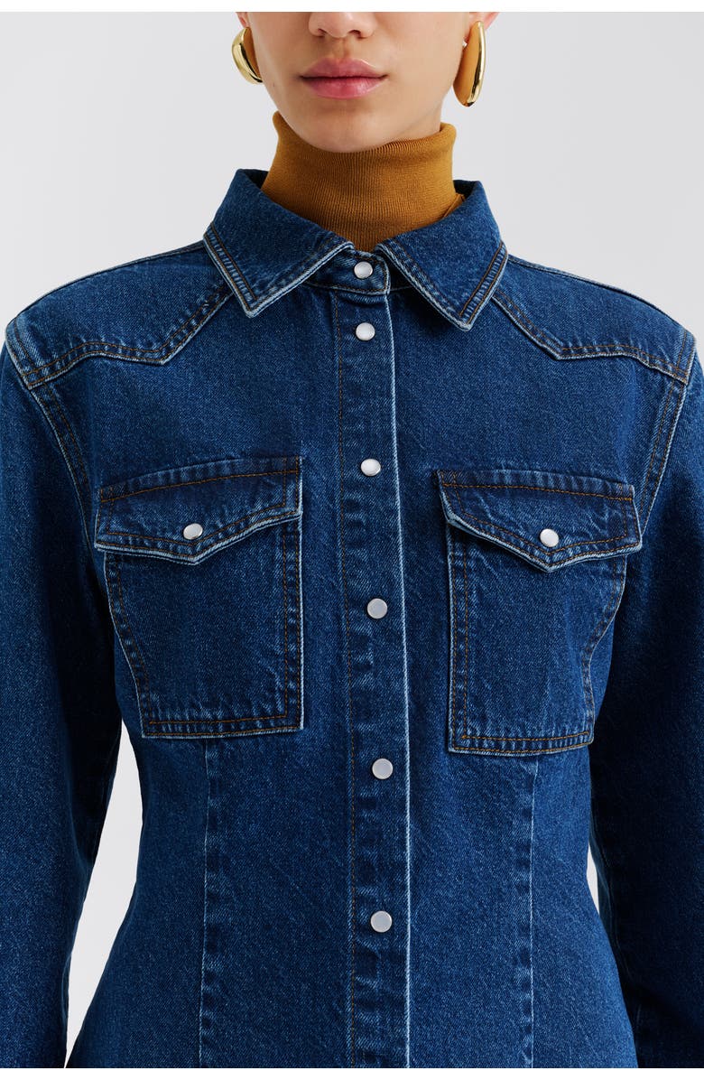 Malina Anthea Fitted Waist Denim Shirt, Alternate, color, Dark Blue Wash