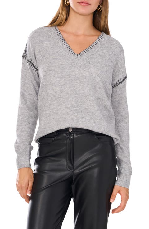Whipstitch V-Neck Sweater