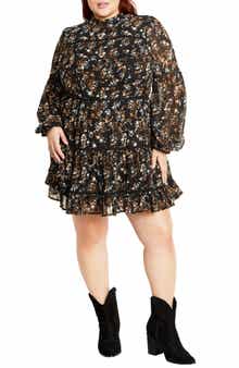 City Chic Elise Floral Long Sleeve Tiered Minidress