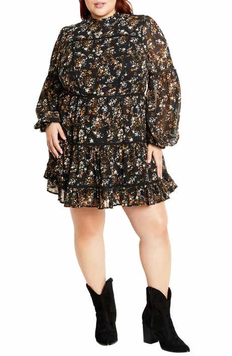 City Chic Elise Floral Long Sleeve Tiered Minidress