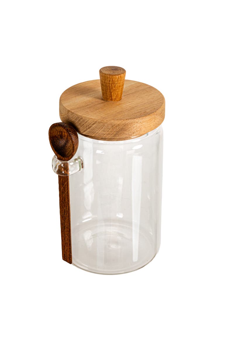 Glass Canister with Wood Lid and Spoon, Natural, Main, color, Natural